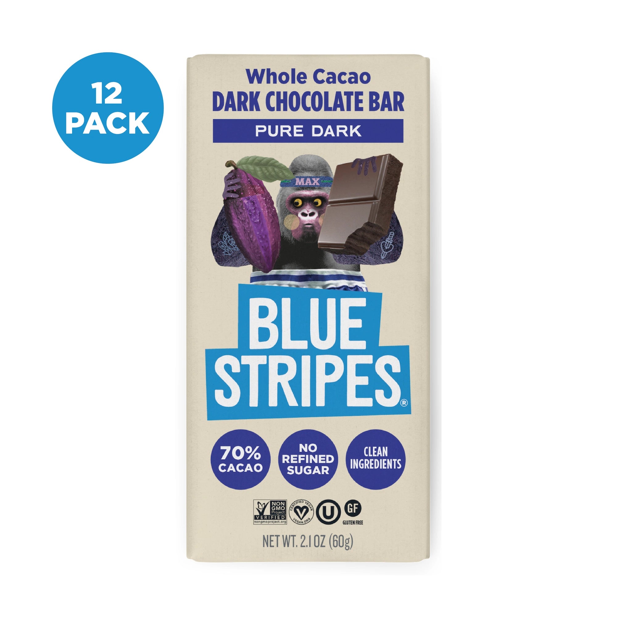 Whole Cacao Chocolate Bar - Pure Dark – Blue Stripes