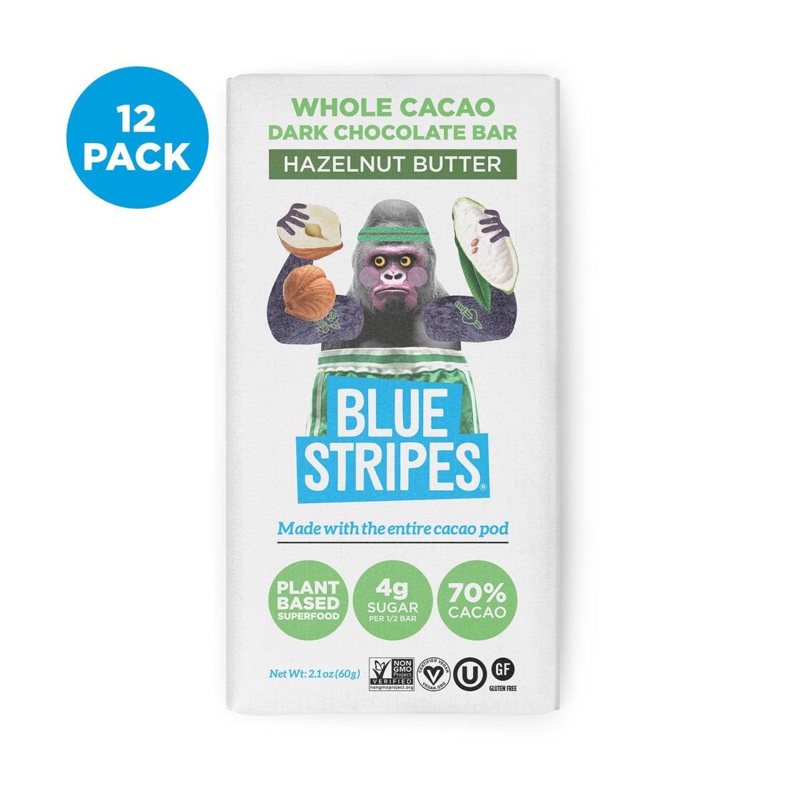 Whole Cacao Chocolate Bar Hazelnut Butter Blue Stripes